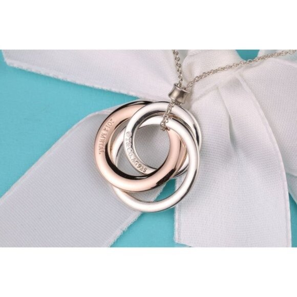 Tiffany & Co. 1837 Interlocking Circles Silver Rubedo Metal Necklace 18" Chain - Picture 5 of 11